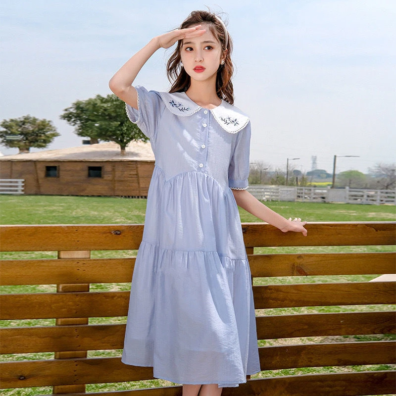 女童连衣裙夏季2025新款儿童娃娃领时髦学院风小女孩洋气公主裙潮