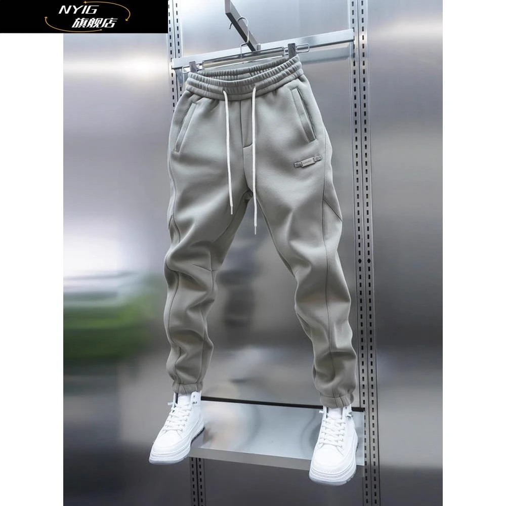 NYIG男士厚款运动卫裤百搭潮流季纯色束脚休闲裤男款松紧腰小脚裤