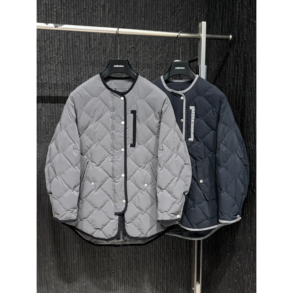 羽WB1931   90白鹅绒无领羽绒服女轻薄中款2025新款宽松菱格保暖