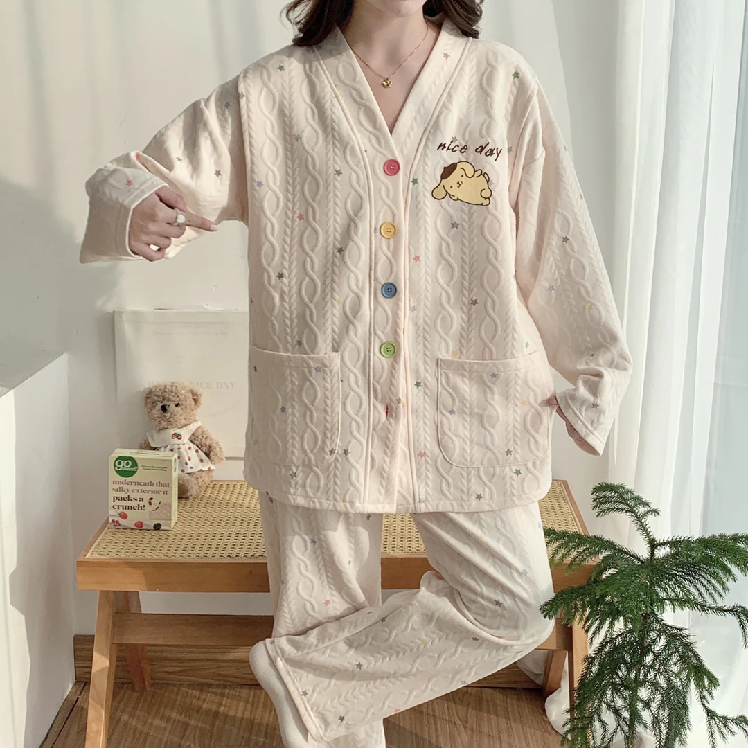 大码月子服带胸垫秋冬产后孕妇睡衣产妇哺乳空气棉加厚家居服套装