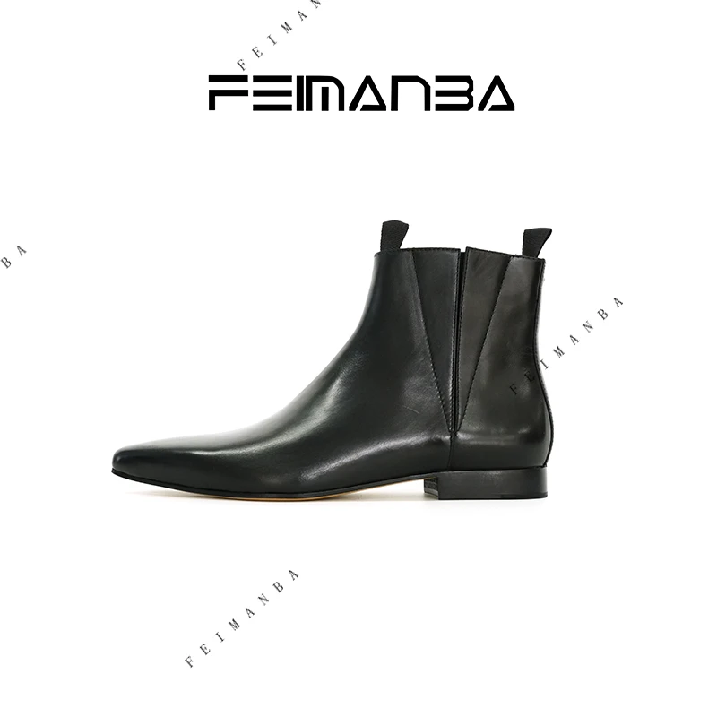 【FEIMANBA】英伦风尖头一脚蹬切尔西靴女