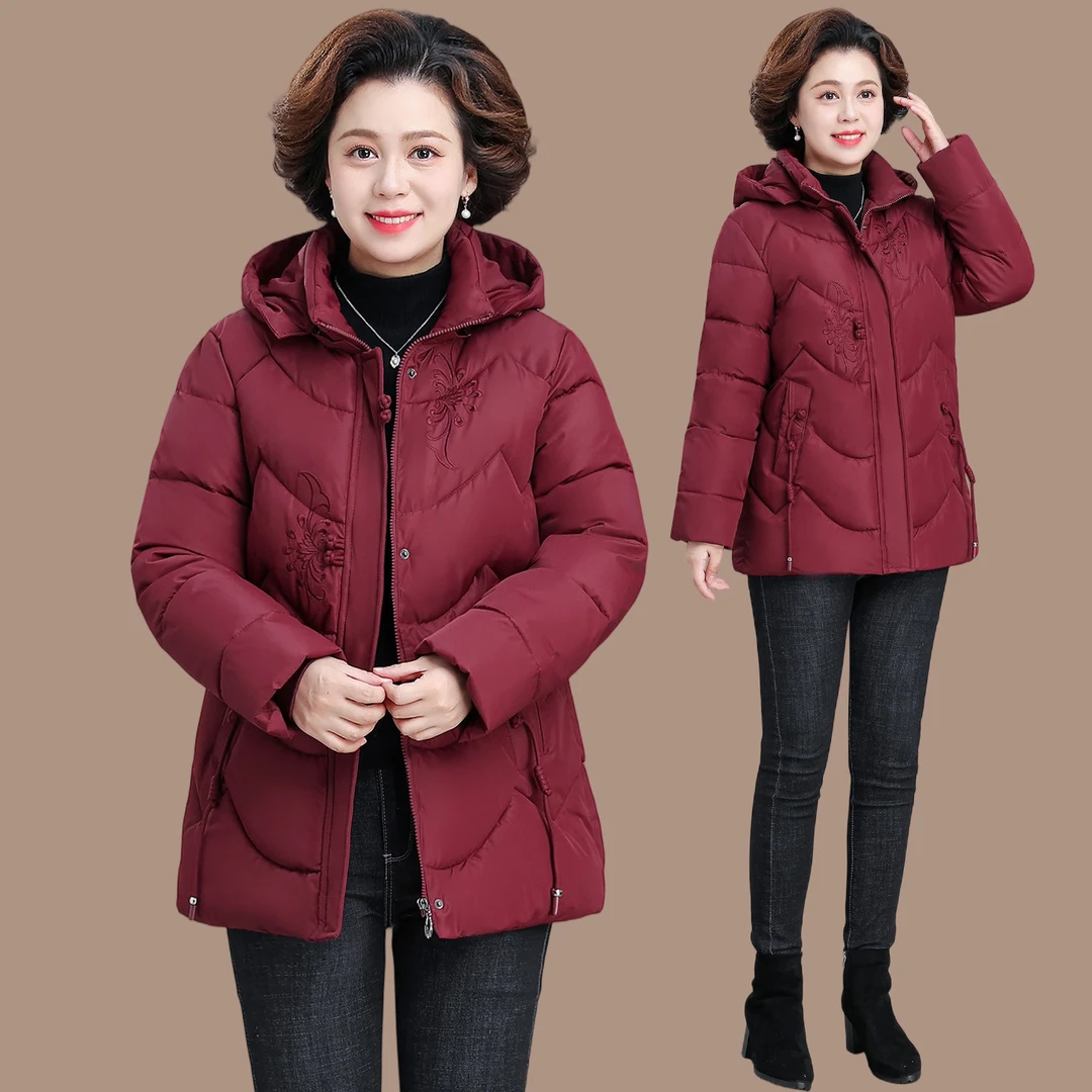 新中式刺绣棉服奶奶冬装外套红色喜庆过寿衣服洋气高贵老太太棉袄