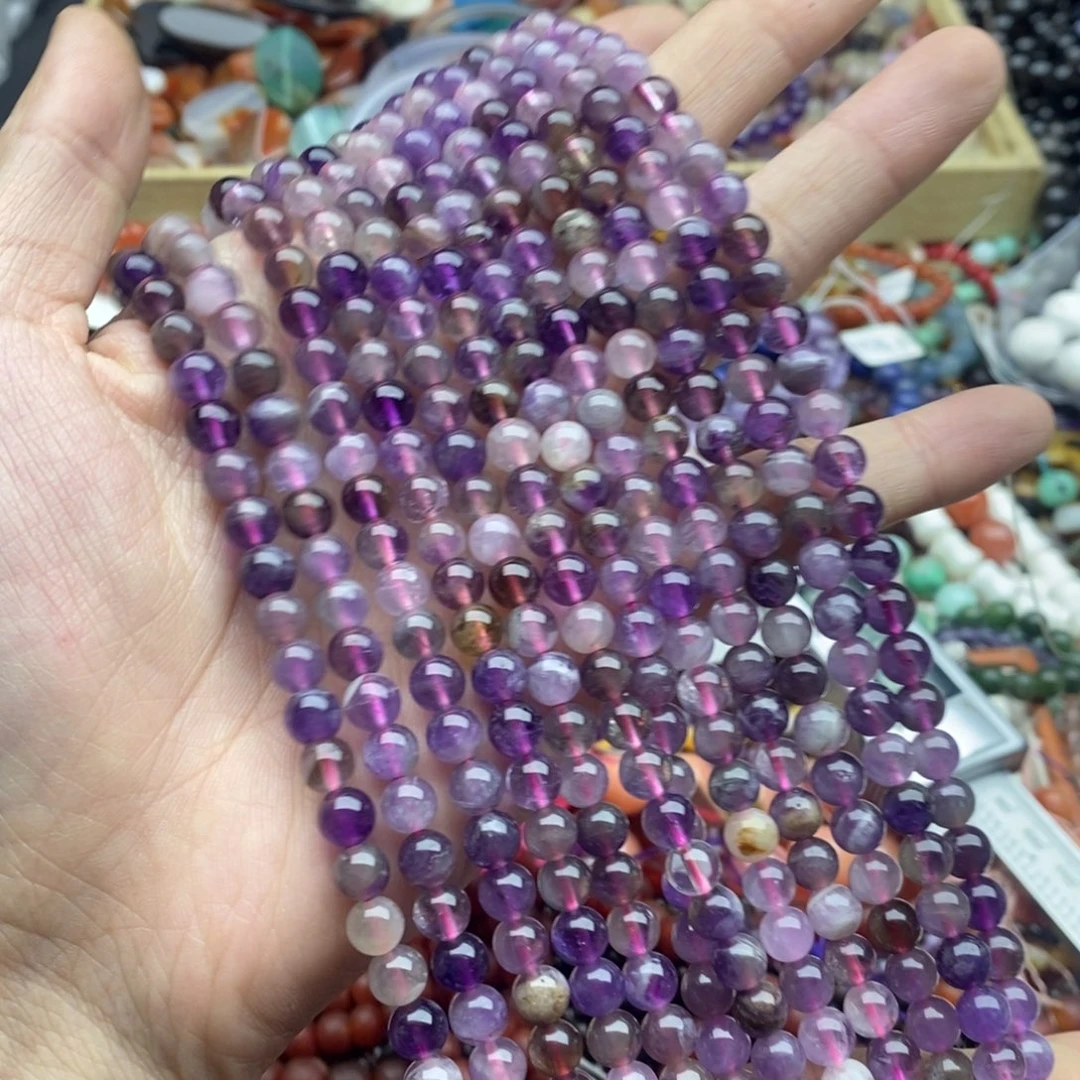 玛瑙/玉髓未镶嵌珠宝半成品一条天然6mm+梦幻紫晶