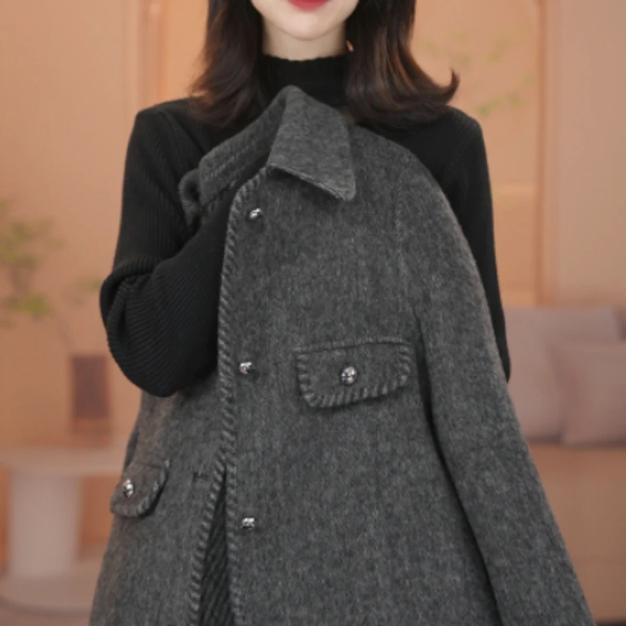 双面羊毛呢外套女2025新款春季时尚百搭小香风中老年上衣毛呢大衣