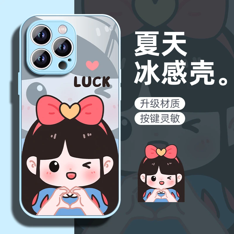 luck小公主蓝适用苹果16/华为P70/vivo/oppo金属漆玻璃防摔手机壳