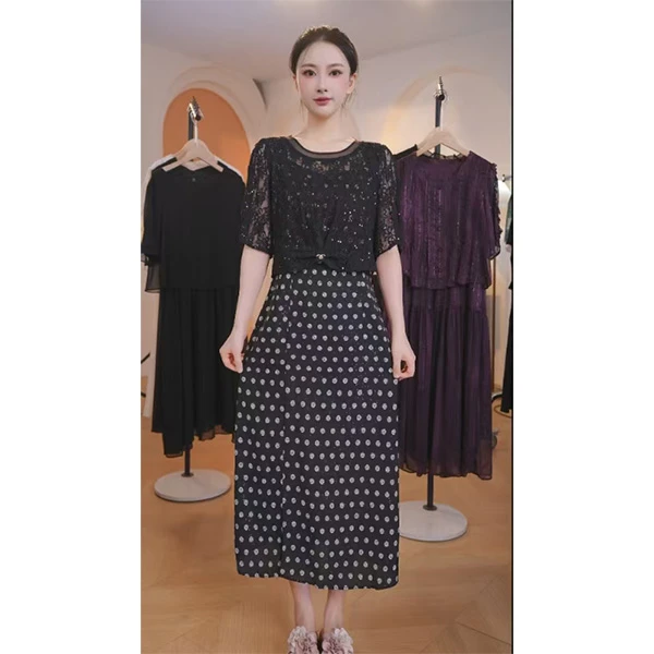 【赠送运费险】L9014 2025年夏季时尚气质假两件显瘦中长款连衣裙