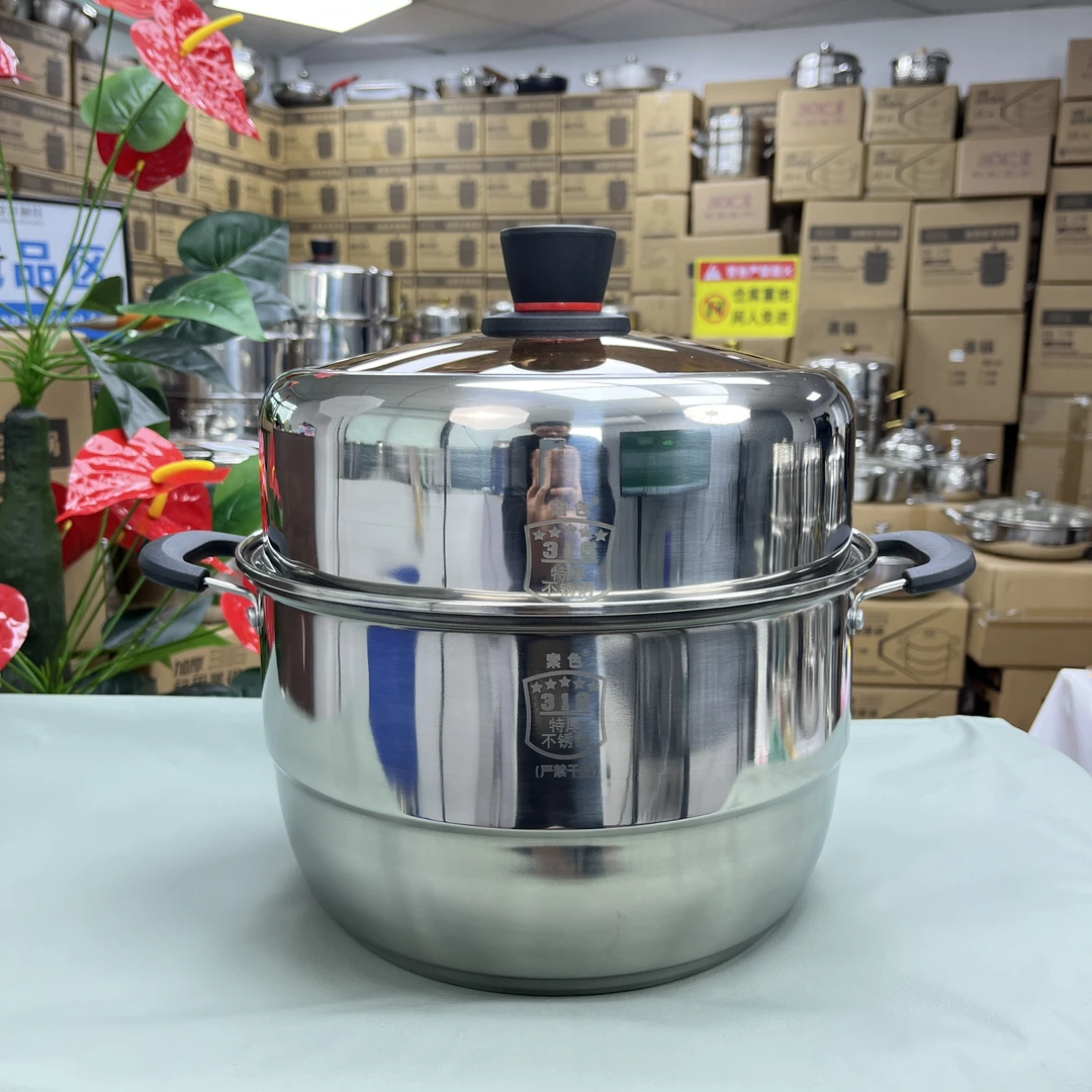 索色30CM特厚双层三层不锈钢蒸锅熬粥