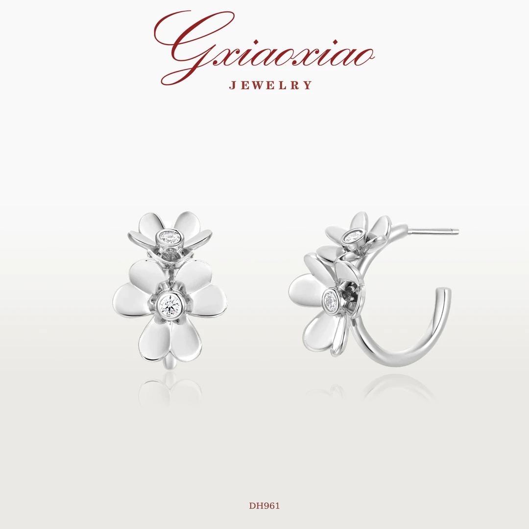 G XIAOXIAO合成锆石耳饰高级感气质精致百搭唯美三叶草耳环 DH961