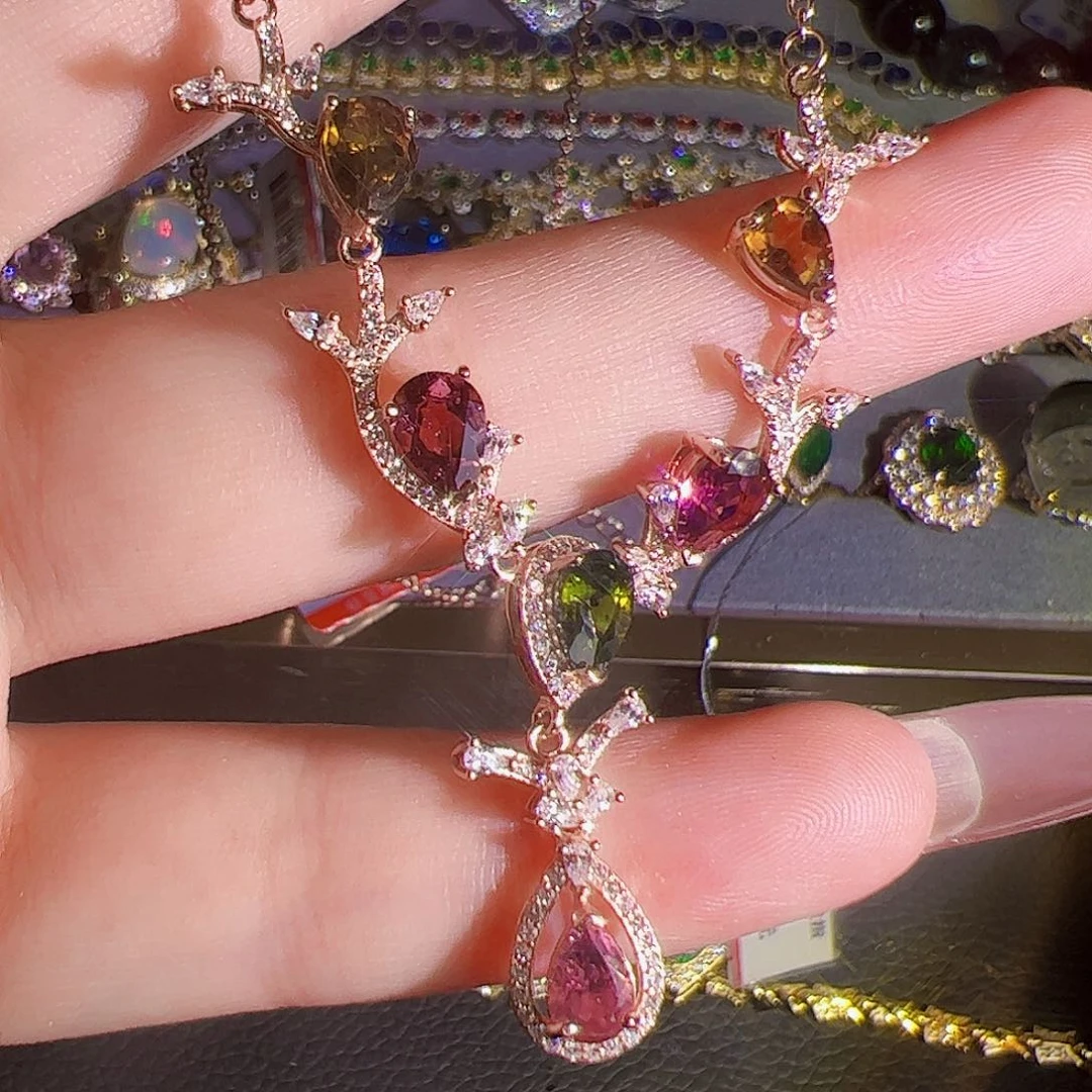 碧玺碧玺套链银S925镶嵌