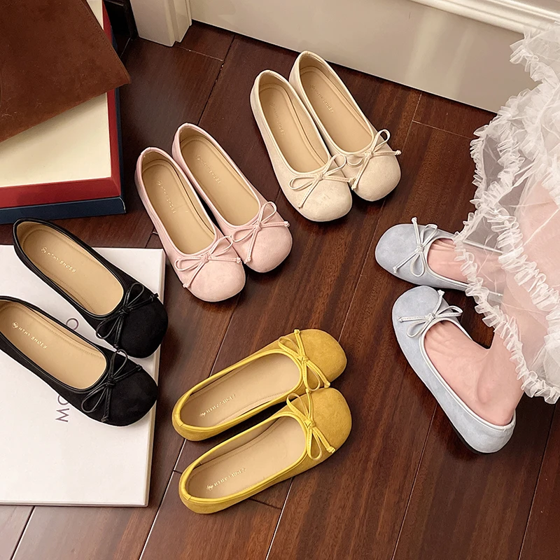 蝴蝶结优雅时尚休闲平底柔软舒适豆豆鞋2025春夏季晚晚风圆头单鞋