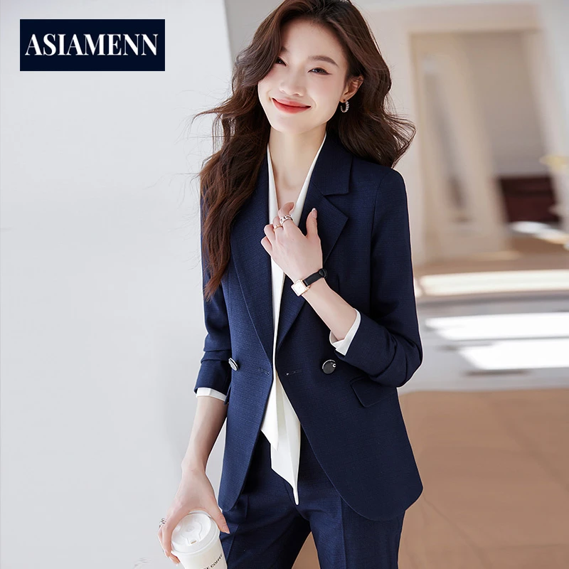 高级感黑色西装外套女秋季气质女神范职业装双排扣西服套装工作服