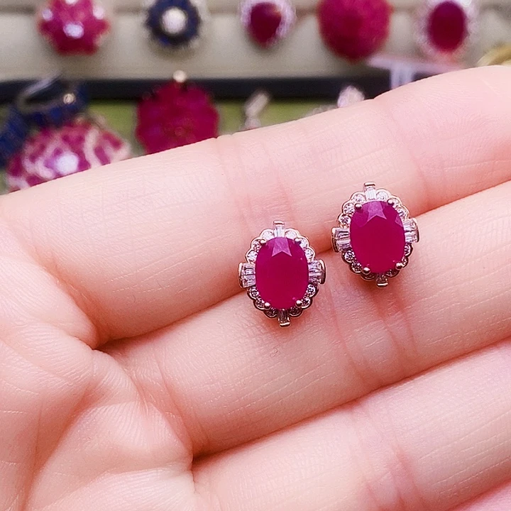 耳饰红宝石银S925镶嵌