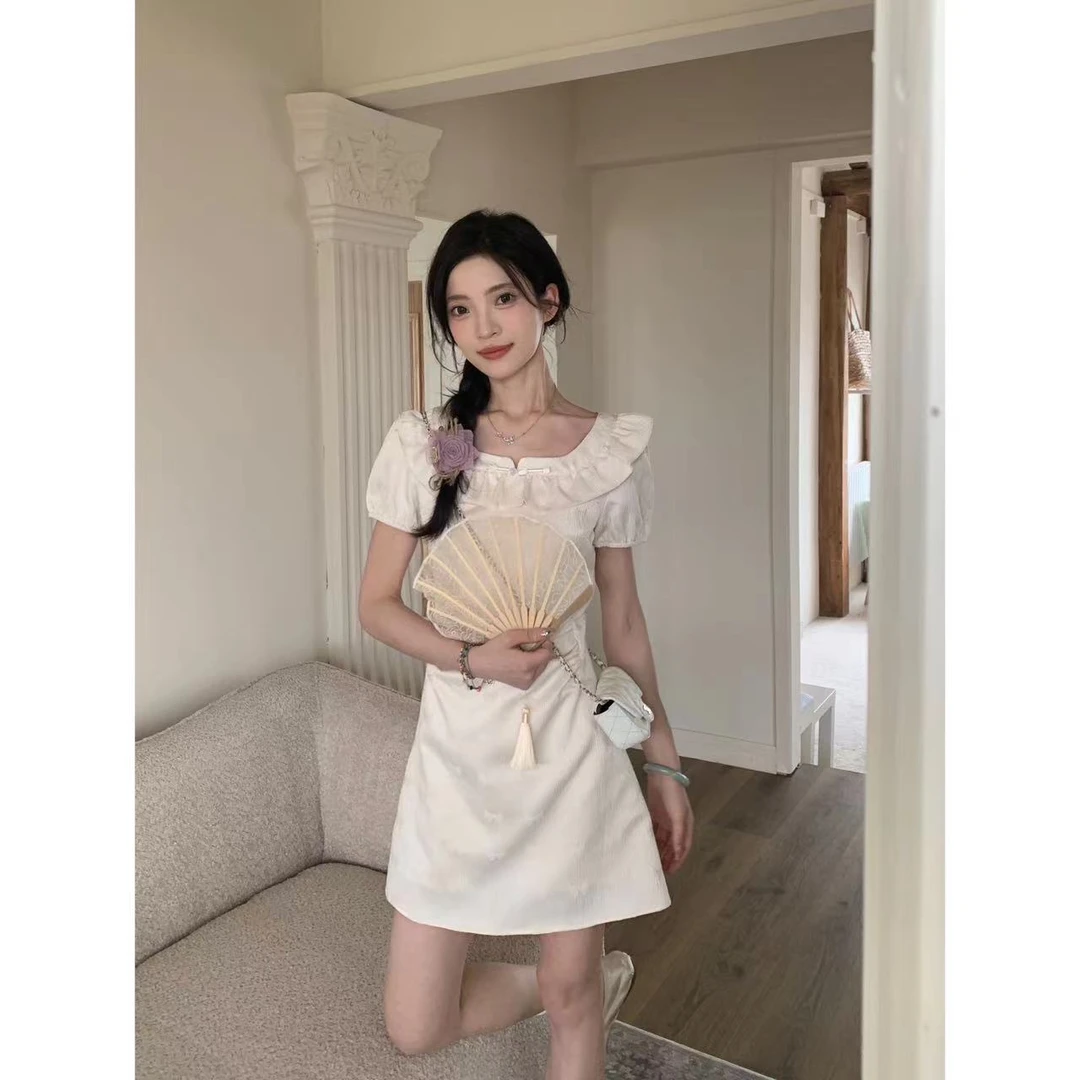 【OYANXI！清清！】白茶琉璃荷叶边收腰连衣裙HH-雪245191