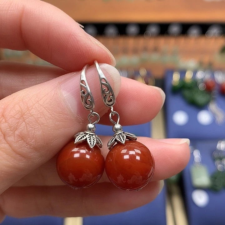 玛瑙/玉髓银S925镶嵌耳环12左右