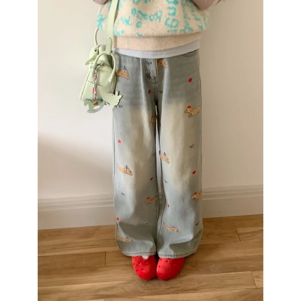 【赵小小yimao】D-7172 冬季可爱卡通图案提花加绒显瘦牛仔裤