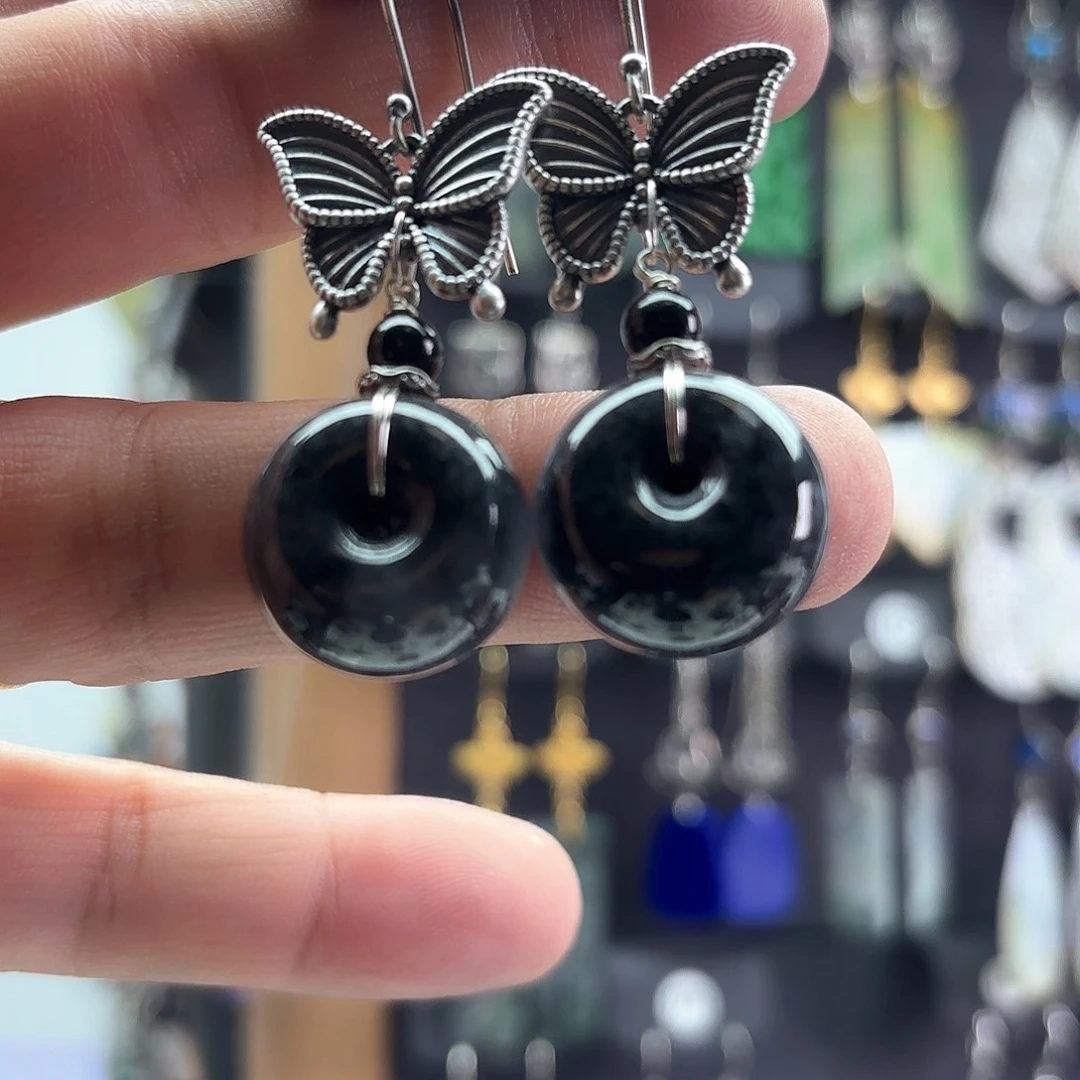 翡翠耳饰银S925镶嵌大***～