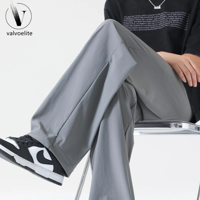 痞帅慵懒风速干裤子男士夏季冰丝阔腿裤新款凉感薄休闲裤宽松直筒