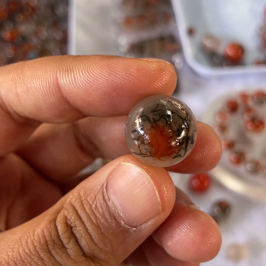 南红玛瑙九口水墨三色单住未镶嵌