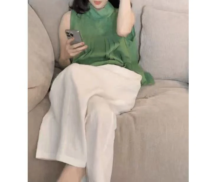 新款时尚气质洋气无袖纯色上衣宽松显瘦休闲裤子女装