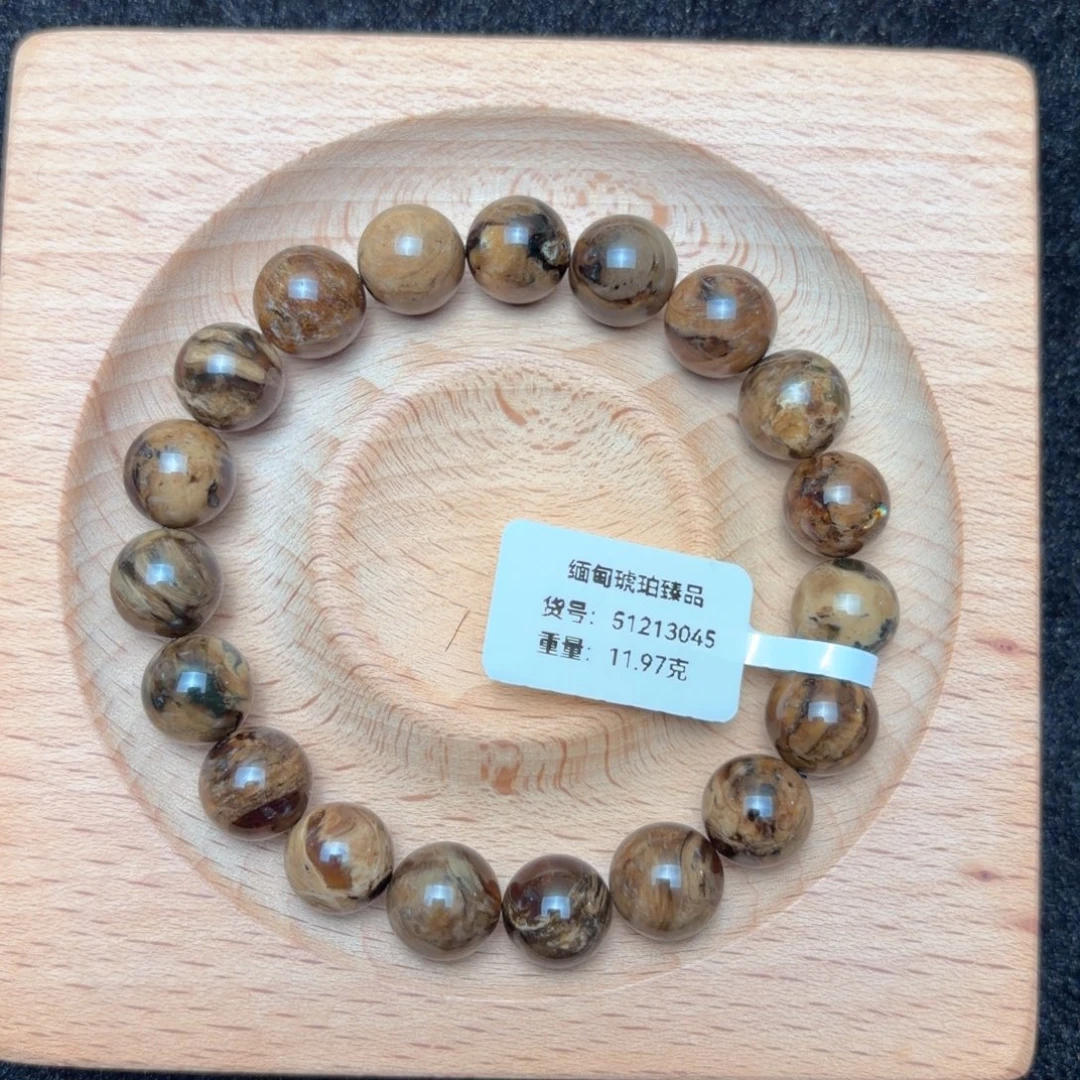 琥珀未镶嵌珠宝奇石10.5mm老油根蜡溶洞