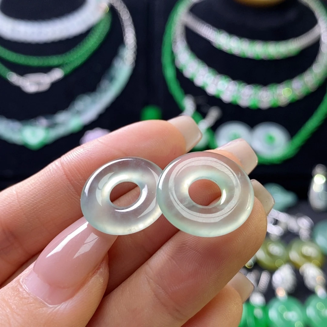 翡翠未镶嵌耳饰冰玻料甜甜圈