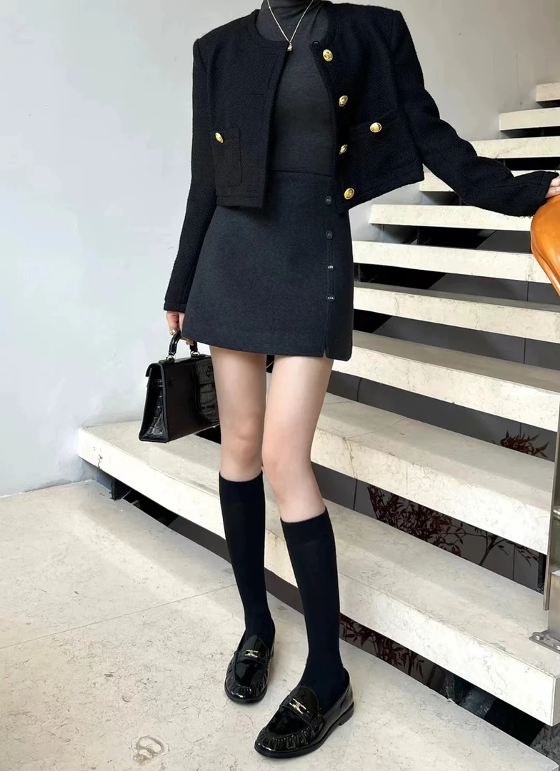 卡卡家 简约百搭A版羊毛混纺半裙