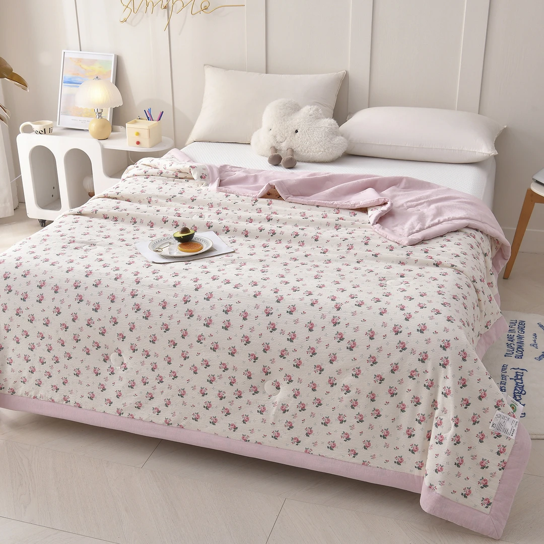 新疆棉花夏凉被木棉皱皱纱夏被双层纱空调被A类母婴级薄被可机洗