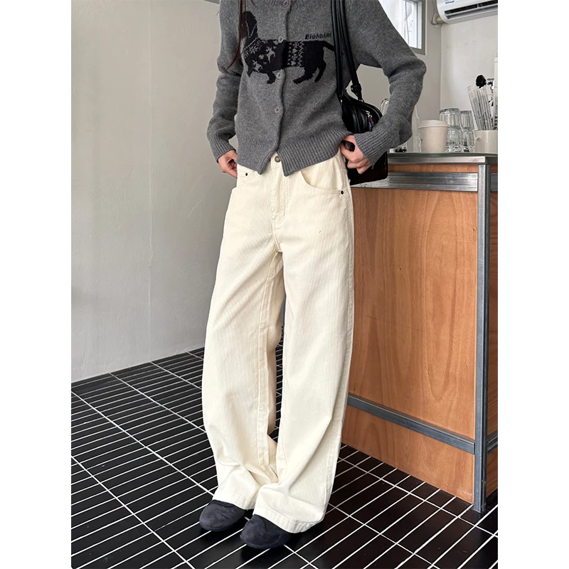 URKR松弛感直筒灯芯绒休闲裤女秋季百搭显瘦休闲裤长裤