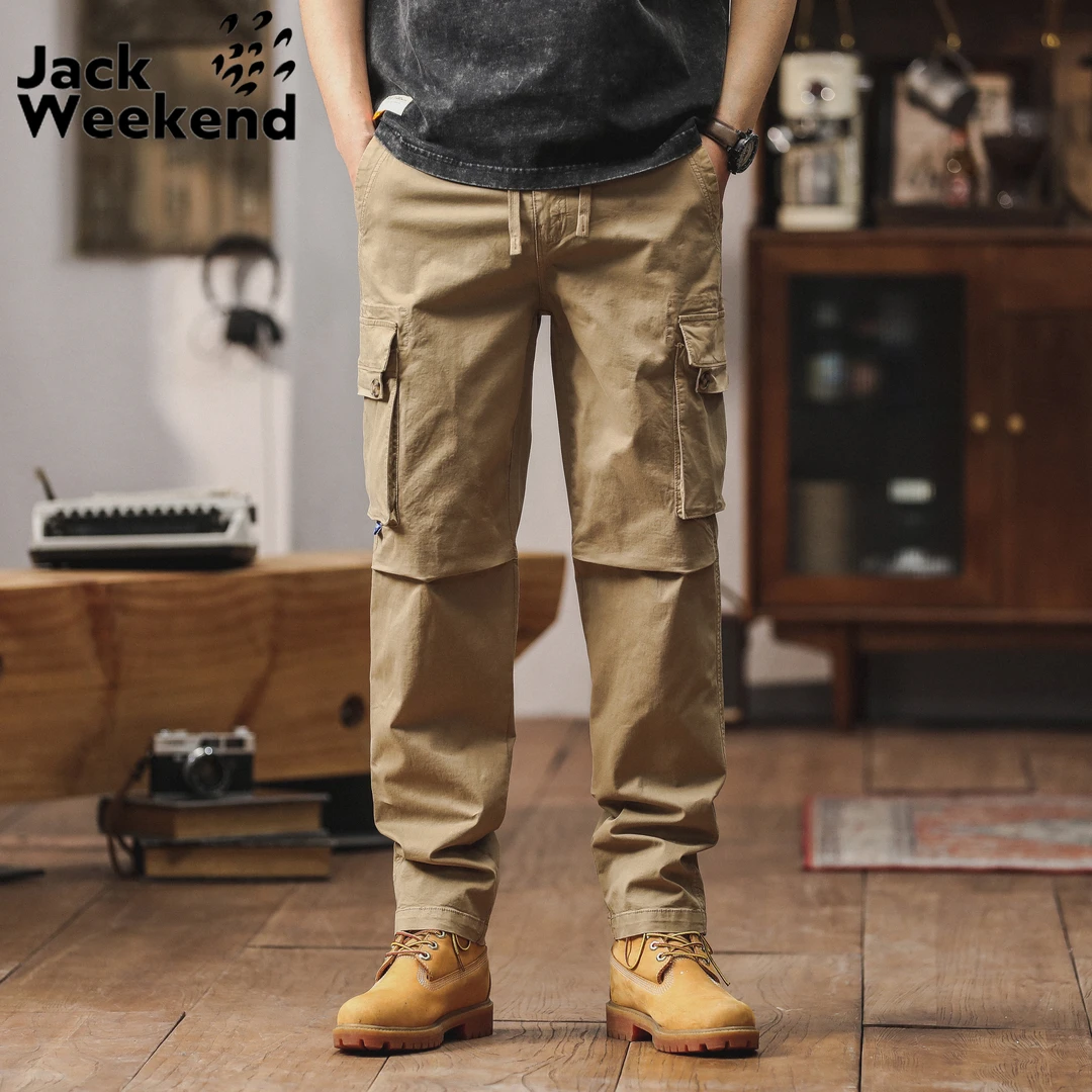璞浑2025年新款户外休闲运动6个口袋直筒纯棉工装裤休闲裤
