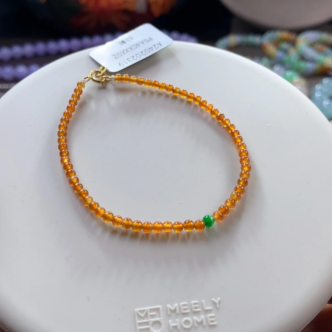 翡翠手链未镶嵌g****r冰种金桔黄小米