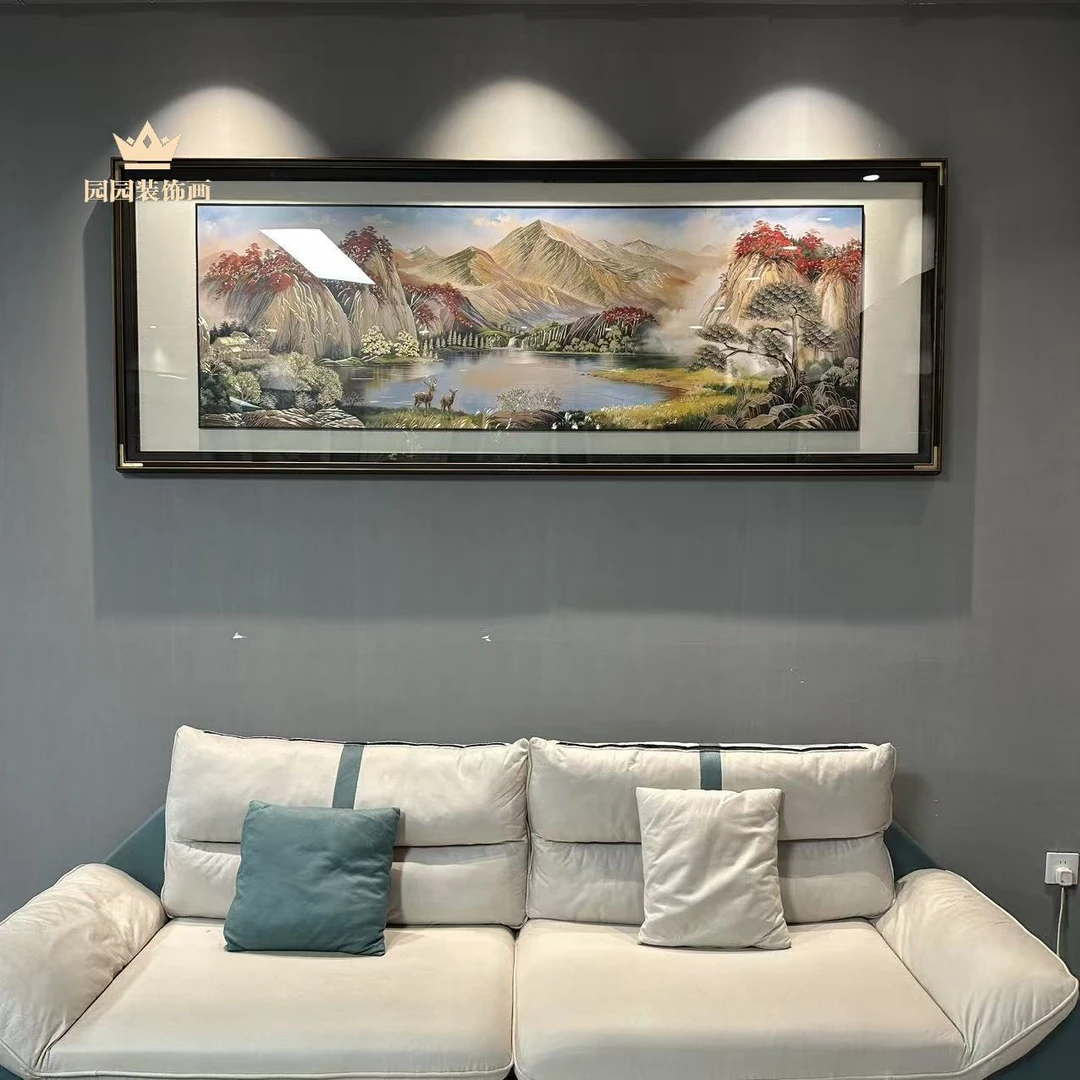 「鸿运金山聚宝盆 」铜雕画客厅挂画沙发背景墙装饰画高端山水壁画