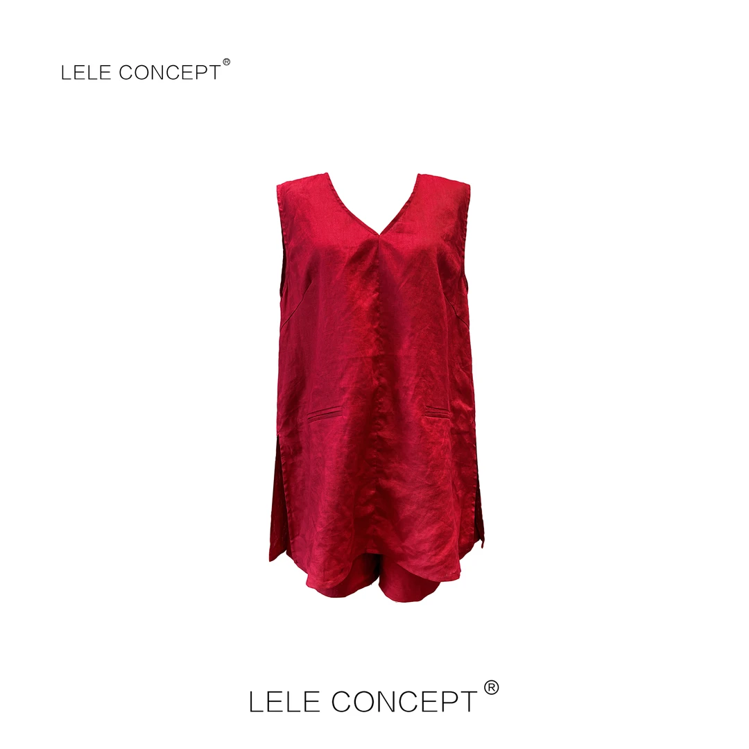 LELE CONCEPT丨【美超】都市极简休闲风V领麻套装T0161