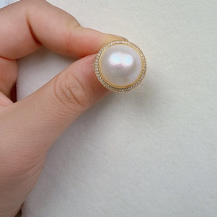 银S925镶嵌戒指拼合珍珠（马贝珠）