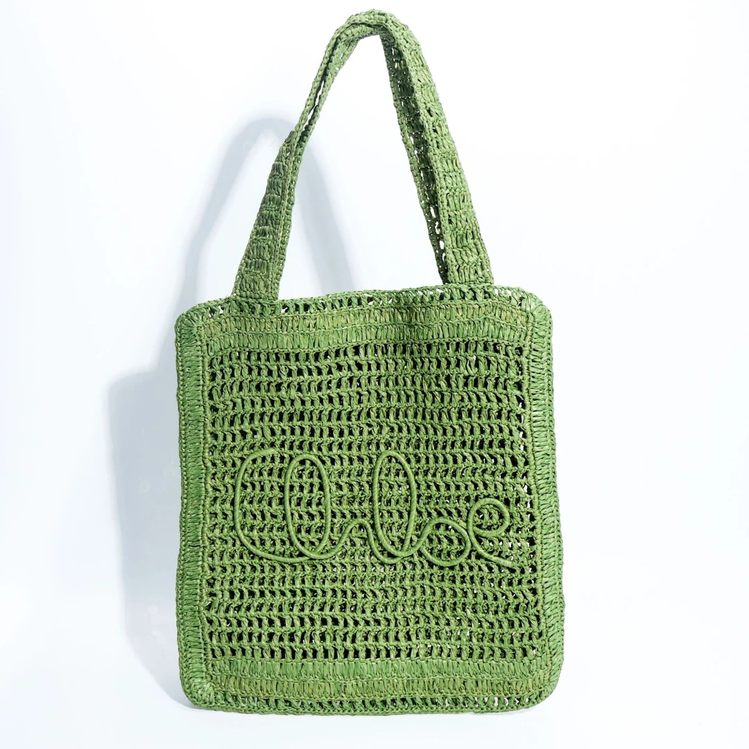 YiYi新款pp草手工编织包网格镂空手提草编包大容量度假单肩沙滩包