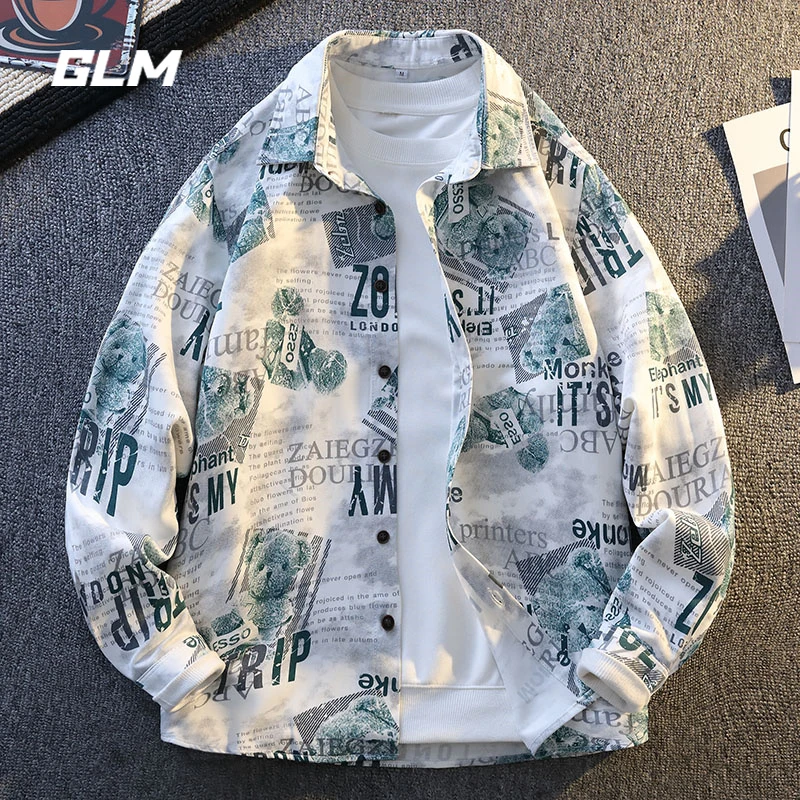 GLM春季新款日系纹理寸衫高级感沙滩美式宽松长袖衬衫外套 男潮