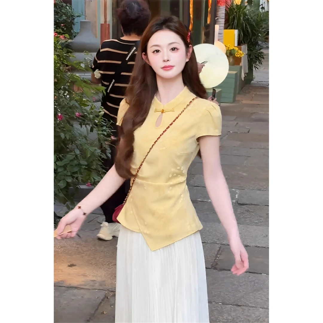 新中式复古盘口刺绣上衣女高级感夏季新款短袖T恤设计感小众新款