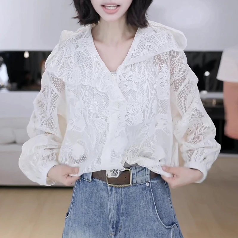 蕾丝拼接设计感连帽长袖外套女2025夏季新款时尚百搭小众防晒上衣