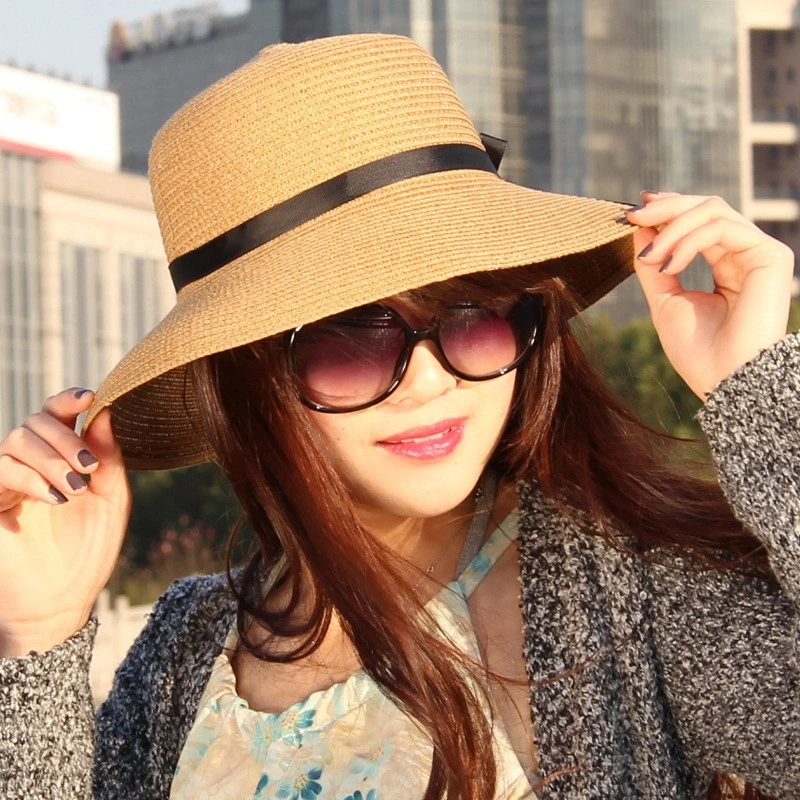 法式赫本风草帽圆顶帽子女显脸小渔夫帽海边度假出游防晒遮阳盆帽