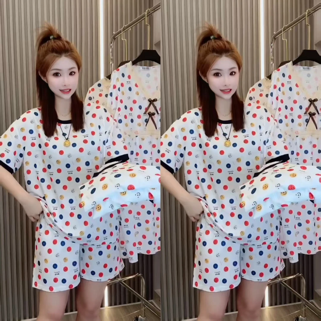 网红爆款夏天短袖短裤可爱风居家套装轻薄透气宽松舒适圆领家居服