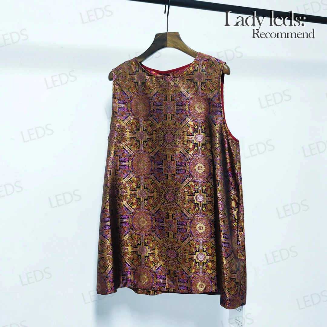 LEDS 4808【金紫图腾】夏季提花无袖新中式复古显贵王炸款上衣