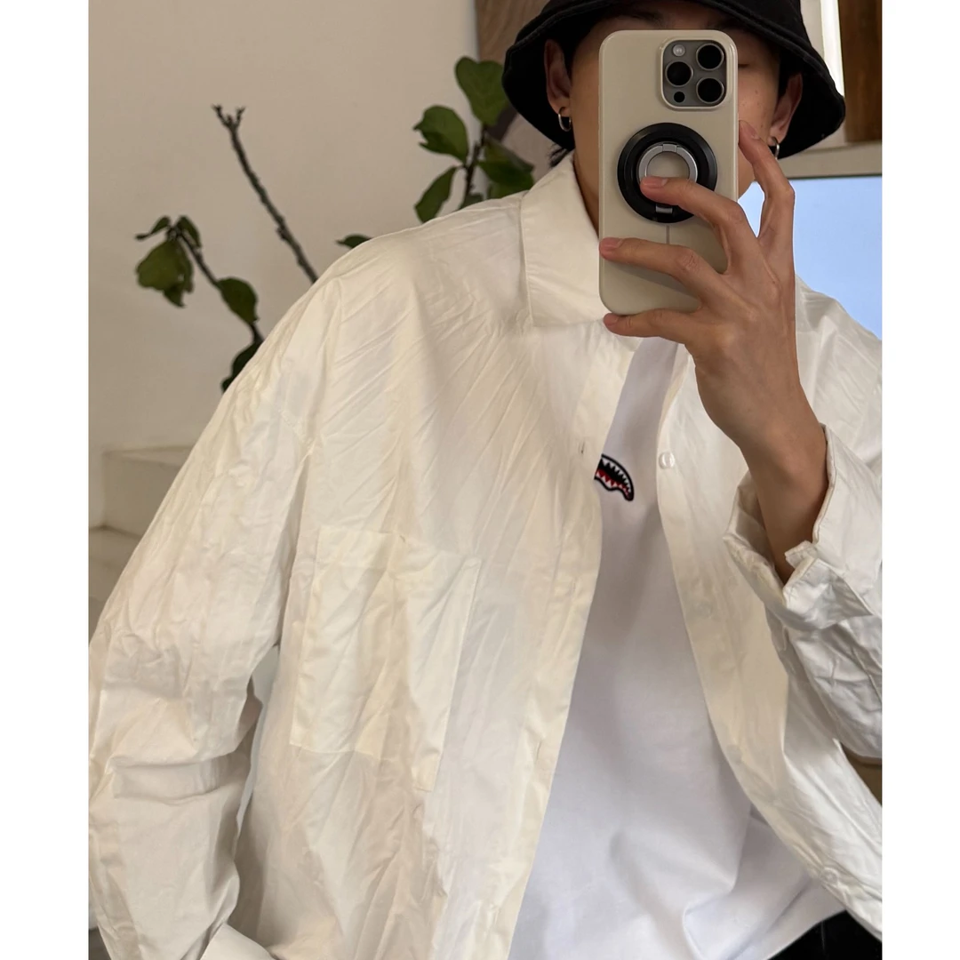 WHITE LAB买手店 褶皱肌理感长袖衬衫男外套秋季通勤衬衣上衣