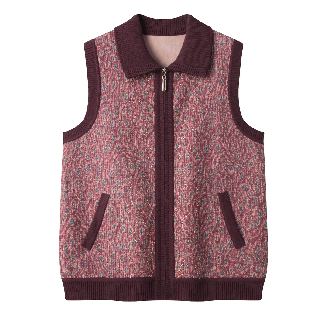 妈妈装德绒马甲女士秋冬时尚加绒加厚保暖背心内搭开衫坎肩