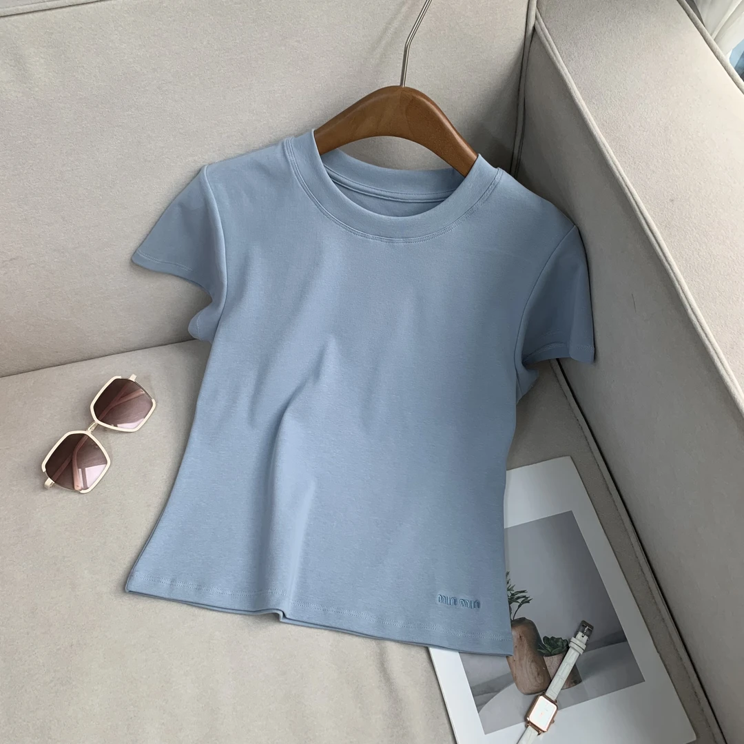 【南油子宸】纯色圆领T恤女字母百搭休闲时尚修身显瘦上衣800399