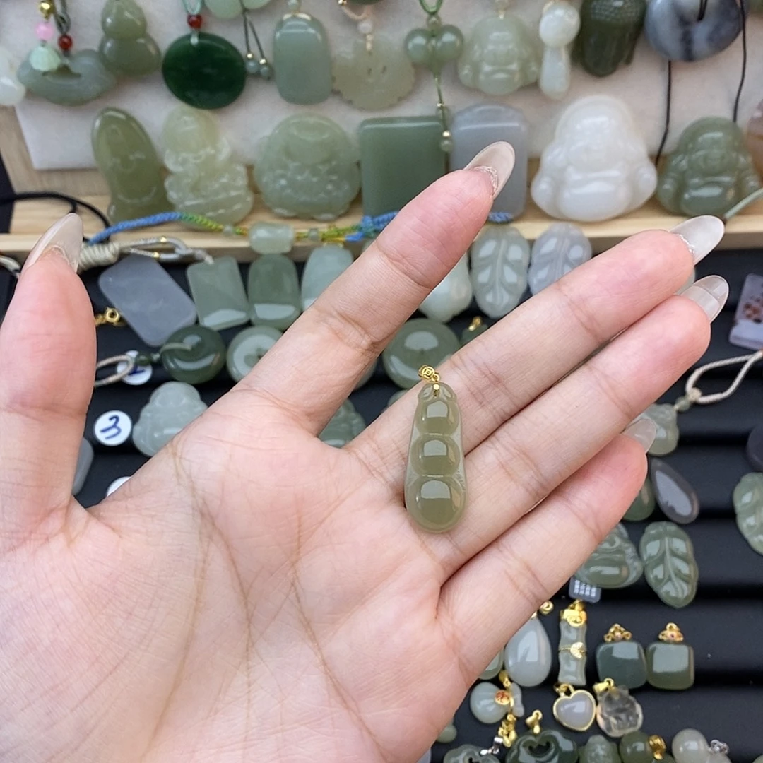 和田玉18K金镶嵌吊坠(不含链)