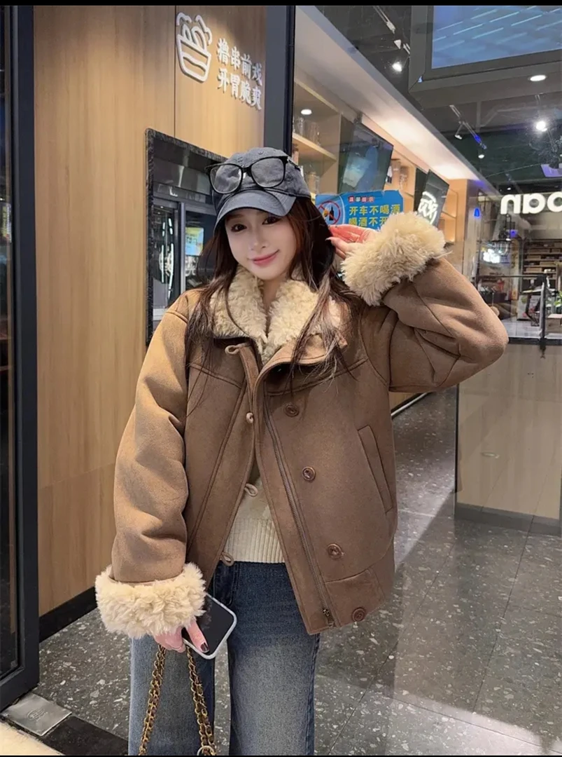 Skk Store 伦敦少女 中古麂皮烫金复古皮毛一体环保毛毛夹克外套