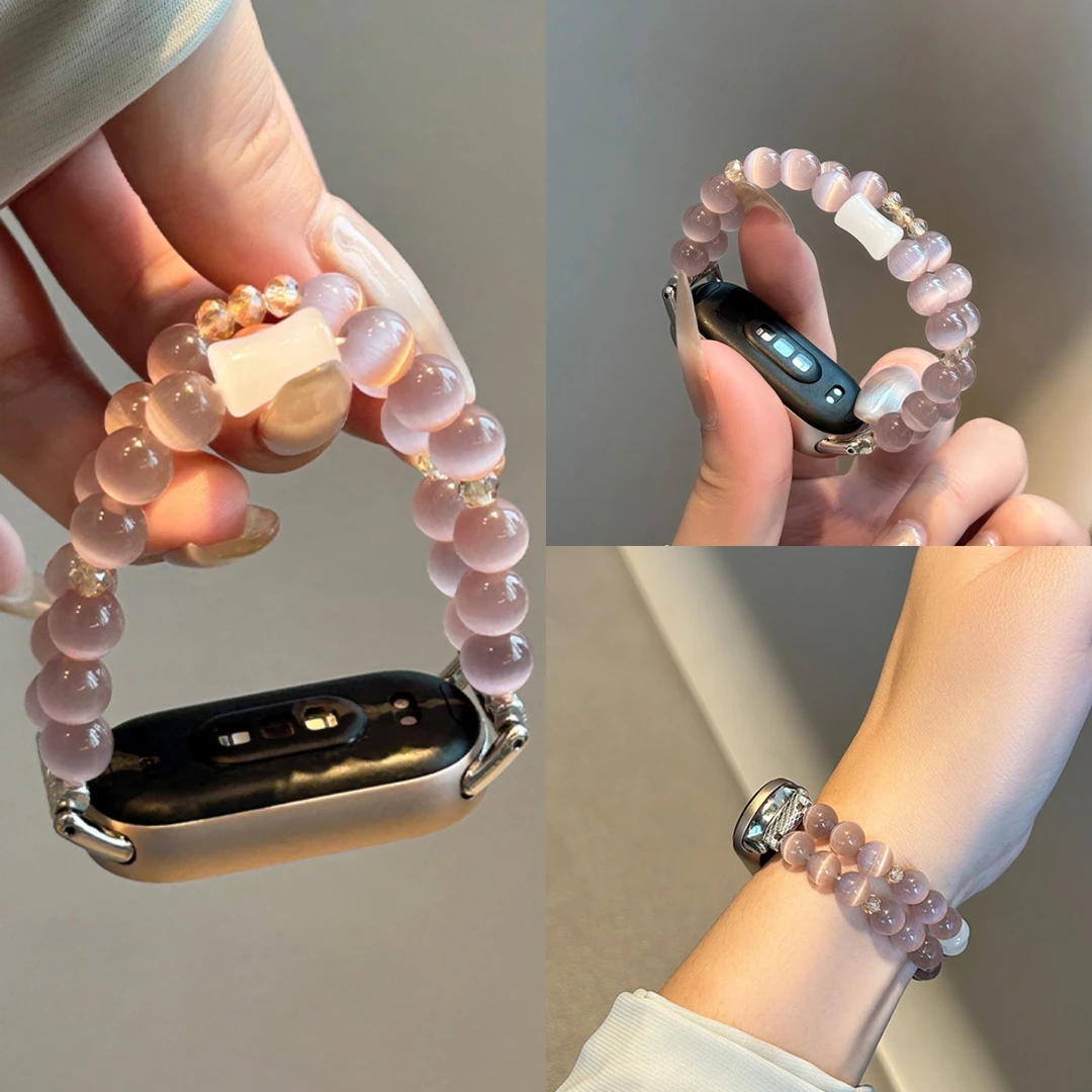 清冷感水晶手链适用小米手环9/8表带10高级女款猫眼石腕带夏天nfc