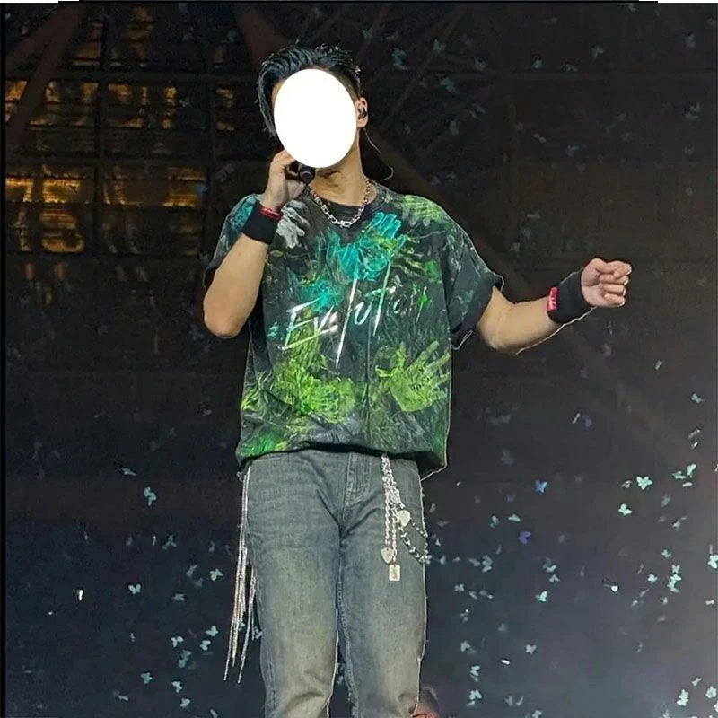 谢霆锋杭州水洗黑纯棉印花演唱会现场版重磅短袖T恤小众显瘦气质