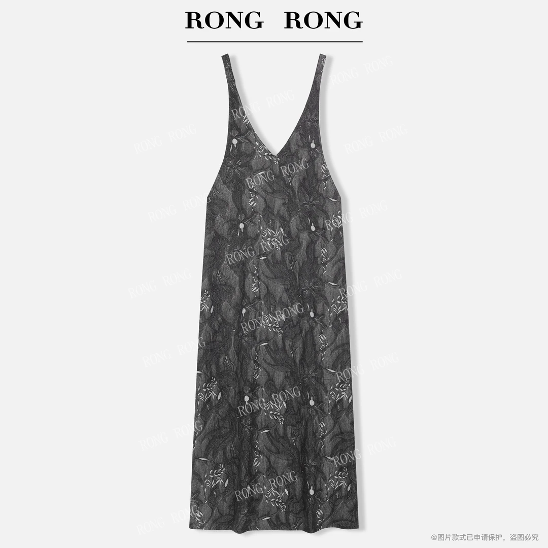 溶溶【万物生长】RONGRONG莱赛尔棉深V领艺术感印染吊带连衣裙AW444
