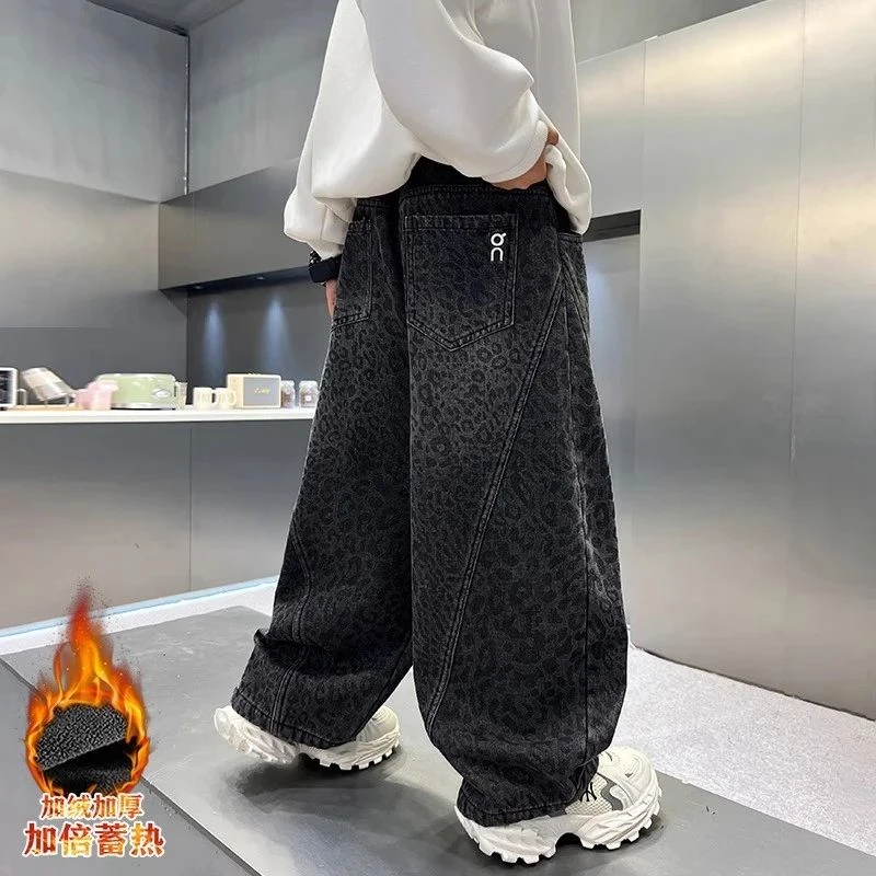 儿童装男童冬装加绒裤子2025新款中大童秋冬款男孩加厚冬季牛仔裤