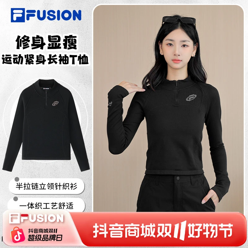 FILA斐乐正品女装春季时尚修身百搭潮流运动针织长袖衫T11W511204